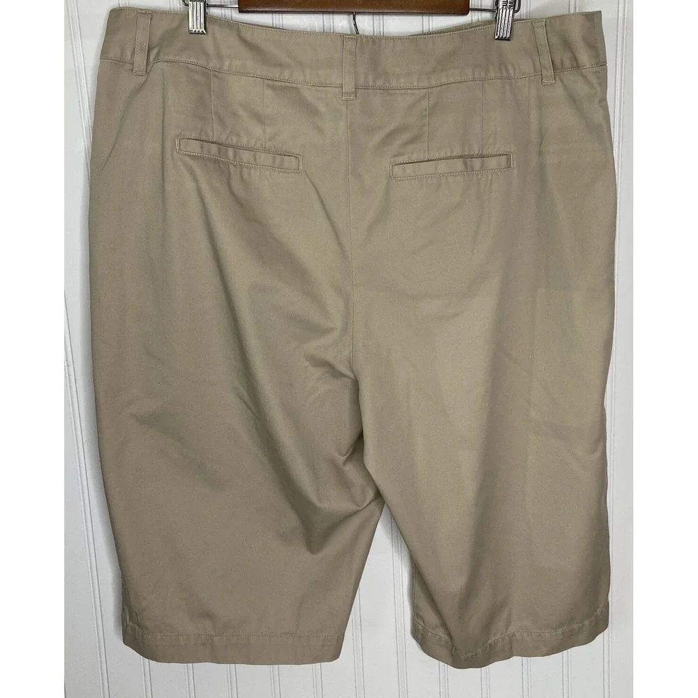 CJ Banks Womens 16 Wrinkle Free Cotton Khaki Tan High Rise Bermuda Shorts